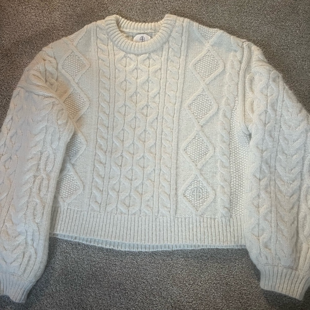 Anine Bing Cream Cable Knit Sweater